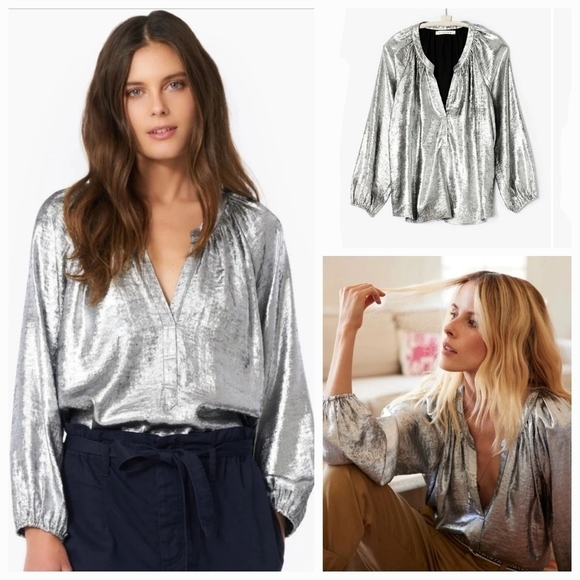 NWT Xirena Silver Metallic Boho Top - Picture 1 of 9